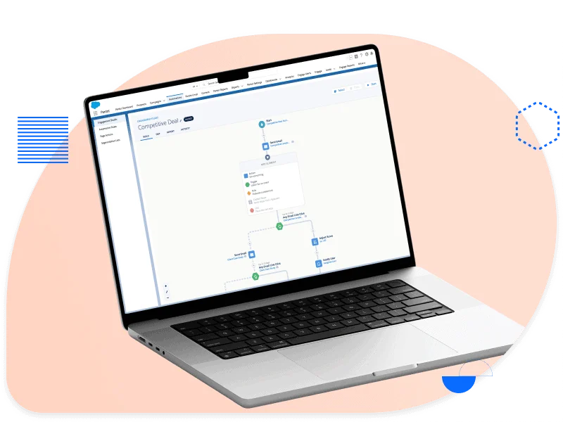 Laptop showing an Engagement Studio nurture program for ABM