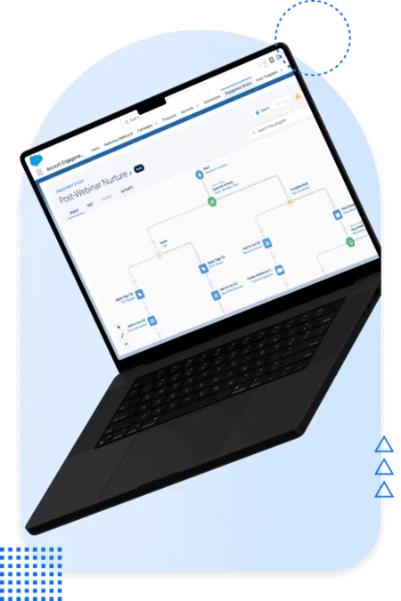 Laptop showing a visual automation journey with branching logic