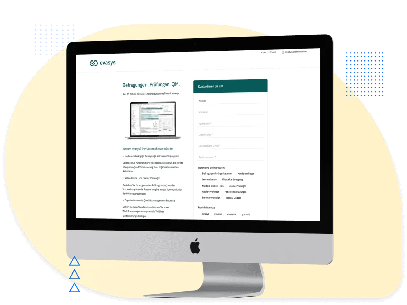 Landing page with form and product overview, showing a structured lead generation setup