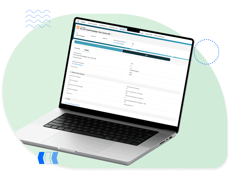 Laptop displaying campaign record details