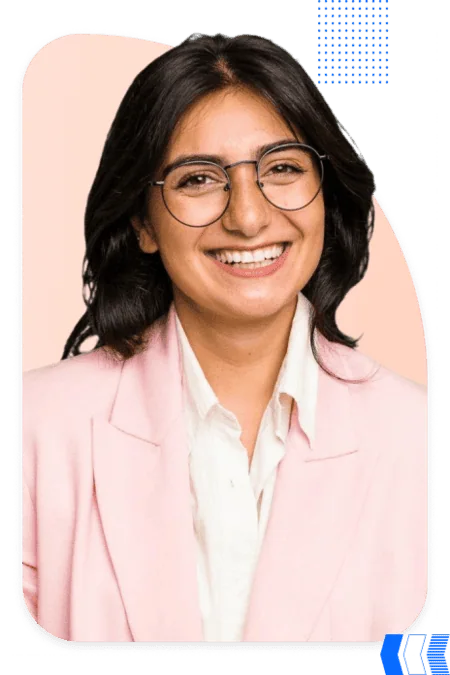 Smiling event marketer with an earbud