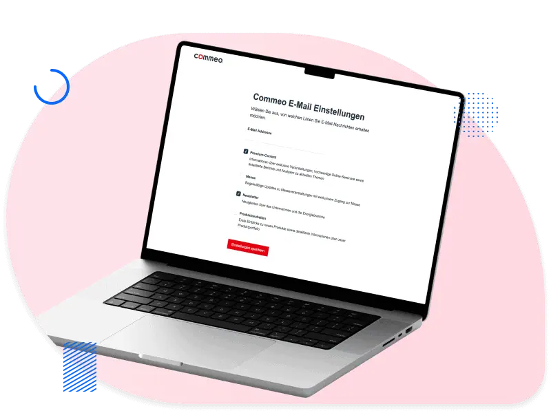 Laptop mit einer Einstellungsseite für E-Mail-Abonnements im Preference Center