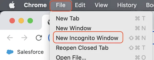 Chrome File menu with New Incognito Window highlighted