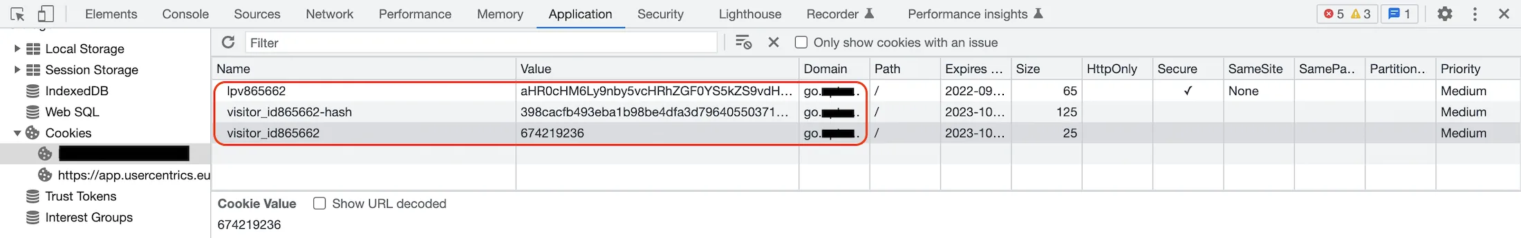 Browser developer tools listing the Pardot cookies lpv, visitor_id and visitor_id-hash