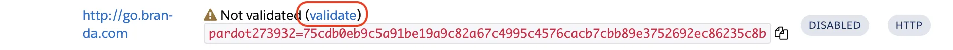 The validate link next to a tracker domain that is not yet validated
