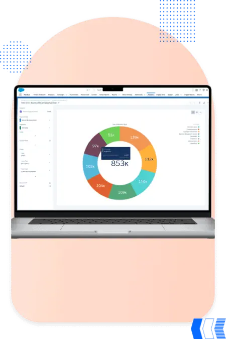 Open laptop showing a Salesforce report dashboard used in the education industry