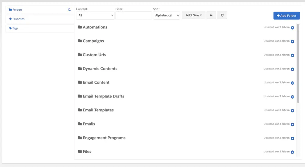Pardot default folder structure for organizing assets and campaigns