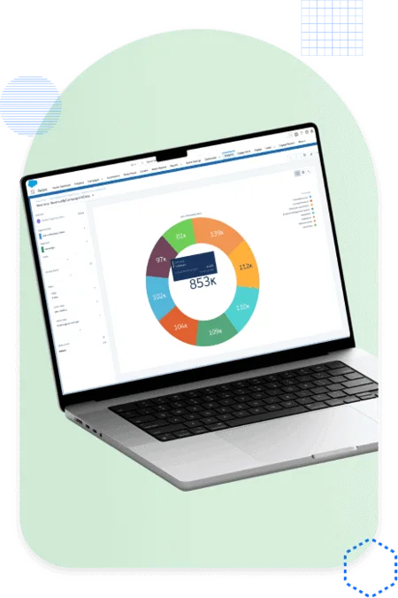 Salesforce dashboard report shown on a laptop screen for the technology industry