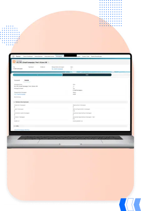 Pardot campaign record shown on a laptop screen for the technology industry