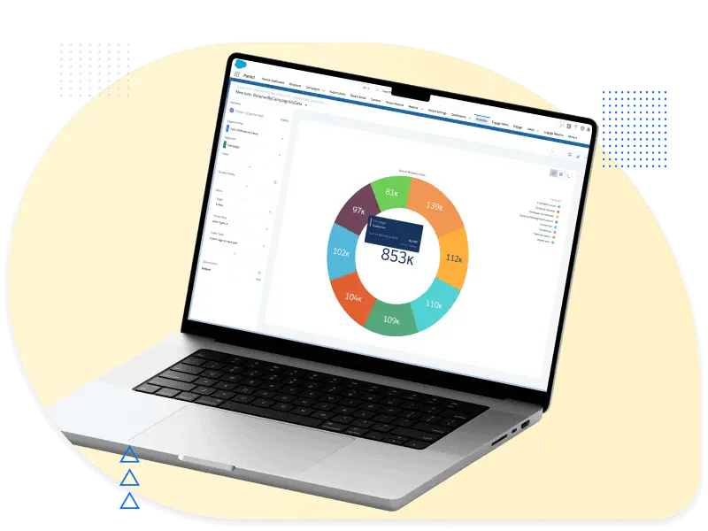Laptop showing a campaign performance report with a donut chart