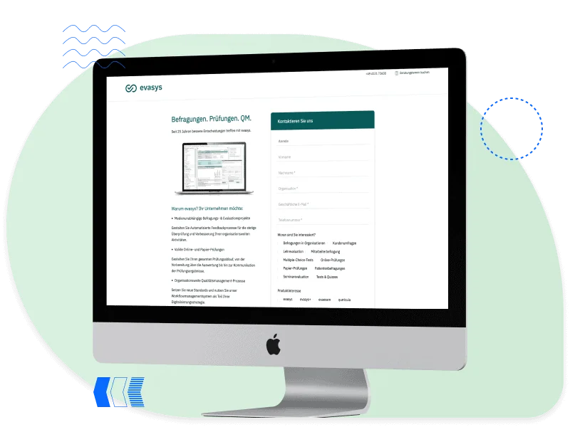 Landing page with form and product overview, showing a structured lead generation setup