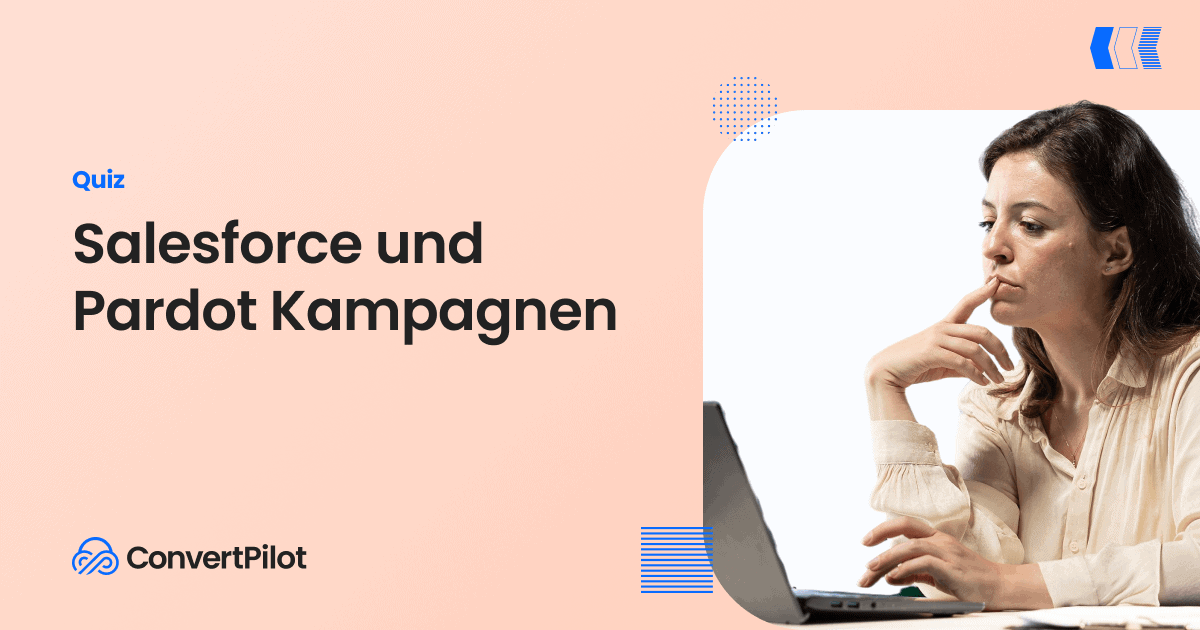 Frau im cremefarbenen Hemd arbeitet an Salesforce und Pardot Kampagnen Quiz