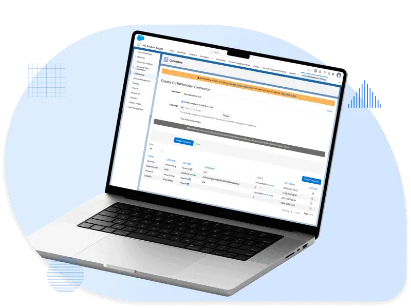 Laptop displaying the GoToWebinar connector setup